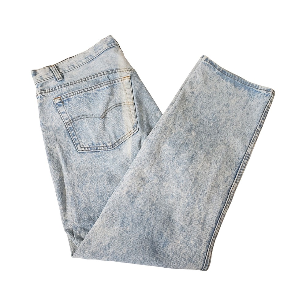 Levis 501 Vintage 90s Made in USA Acid Wash Straight Leg Jeans 38x30 Light Blue